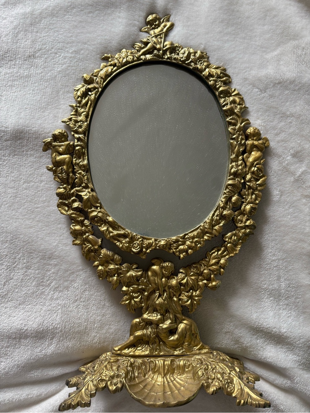 Antique Gold Ornamental Cherub Vanity Mirror